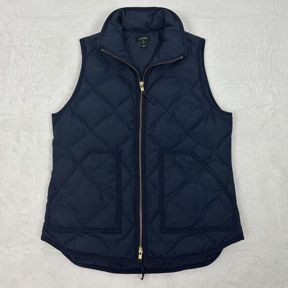 J.Crew Vest Womens XS Navy Excursion Quilted Down Puffer Zip Pockets High Neck - Picture 1 of 10
